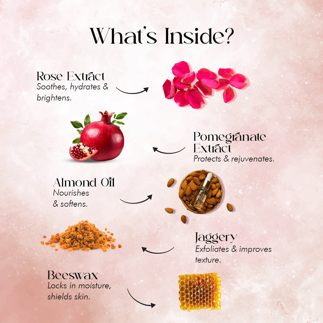 Rose & Pomegranate Jaggery Lip Balm- Hydrating & Plumping