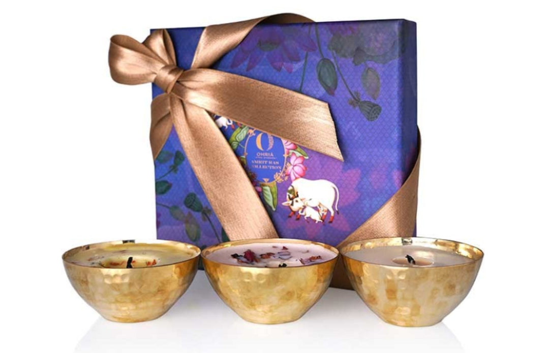 Luxury Copper/Brass Diya Candles Gift Set OHRIA AYURVEDA INDIA