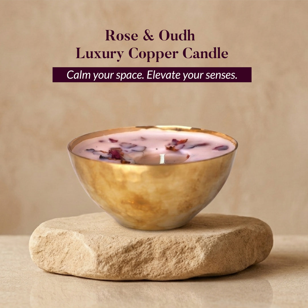 ROSE & OUDH LUXURY COPPER DIYA CANDLE