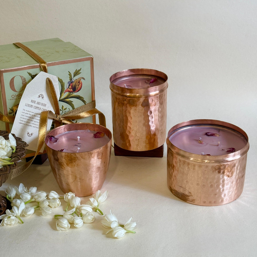 Rose & Oudh Luxury Copper Diya Candle OHRIA AYURVEDA