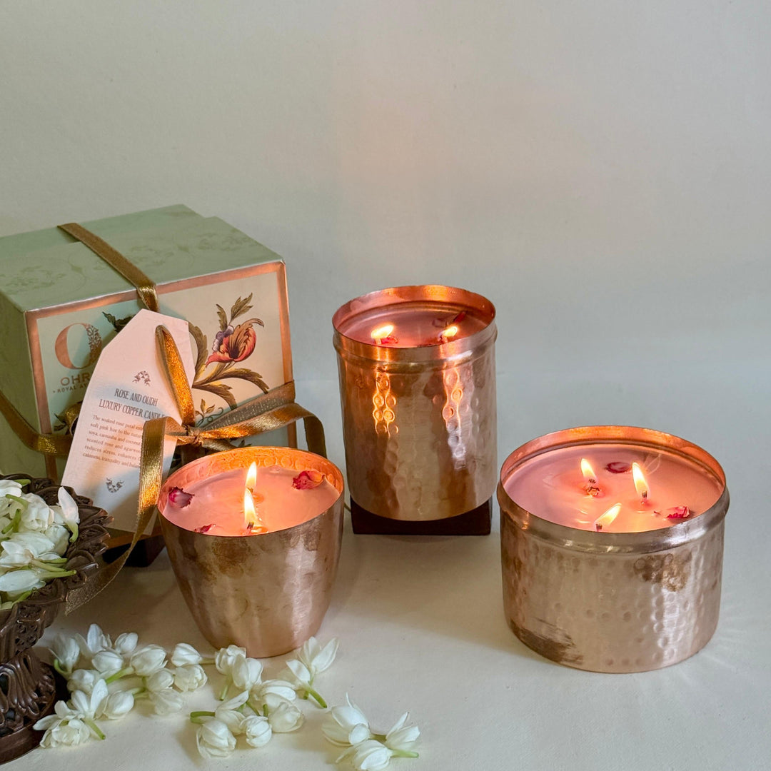 Rose & Oudh Luxury Copper Diya Candle OHRIA AYURVEDA