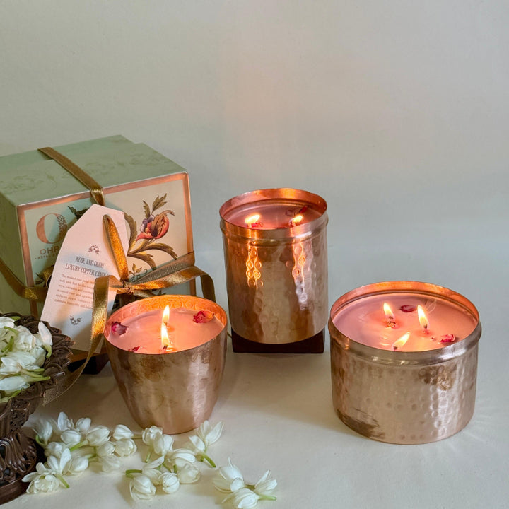 Rose & Oudh Luxury Copper Diya Candle OHRIA AYURVEDA